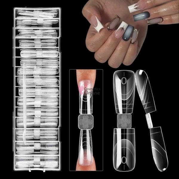 Tipsuri duble 150 bucati Sandwich Dual Nail Form Tips Transparente Cod TPS222CC Patrate dual + spatula